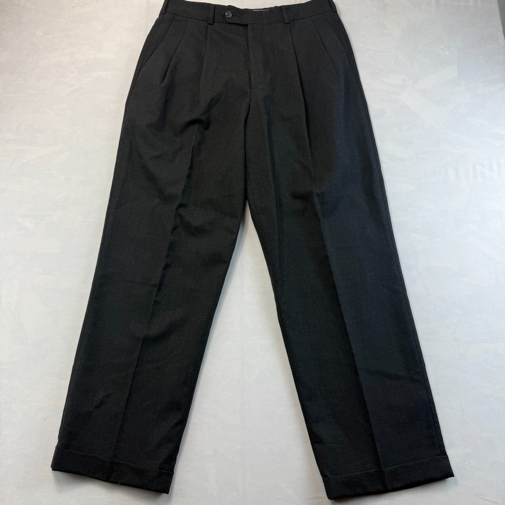 Slates Dress Pants Mens 32x30 Black Pleated Pure Wool Original Fit Straight Leg